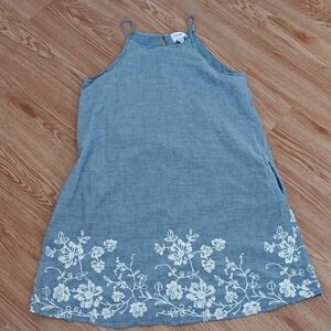 Beige by eci Women's M Blue Floral Embroidered Dress Strapless and Pockets